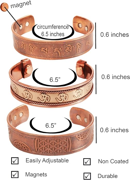 Touchstone copper bracelets | gift for men women |adjustable 100% pure solid real magnetic jewelry | handmade bracelet set combo | rope braided tibetan bangles.
