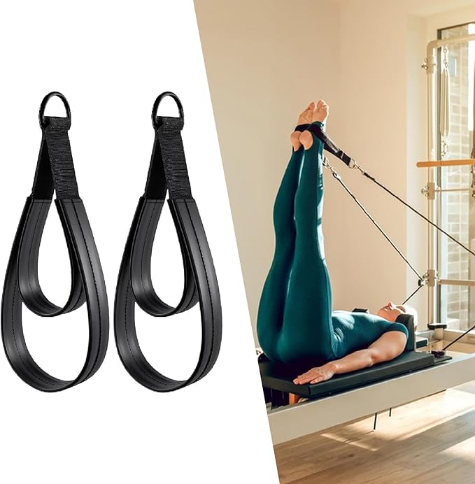 2Pcs Pilates Double Loop Straps for Reformer,Comfortable Grip Nonslip for Improve Flexibility Strength Dexterity Ankle Legs