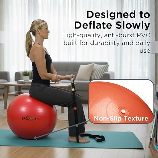 THERABAND Pro Series Exercise Ball, 22" Red Stability Ball for 5'1"–5'6" Users, Anti-Burst Yoga & Pilates Ball, Balance & Core Trainer, For Athletes Fitness at Gym & Home