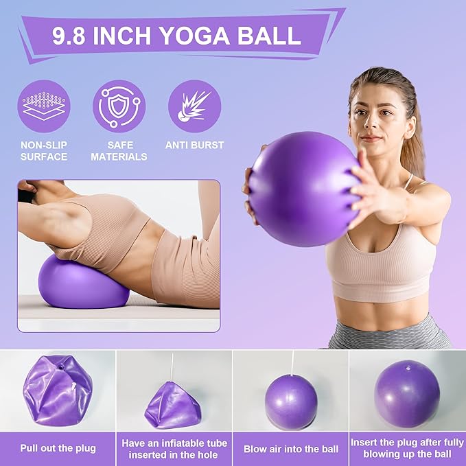 18-Piece Home Pilates Essentials Kit for Women - Complete Workout Equipment Set with Resistance Band, Yoga Ball, Ring, and Anti-Slip Socks (Pink)