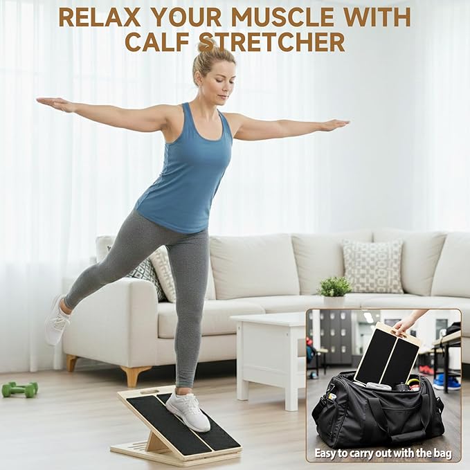 Adjustable Slant Board for Calves Stretching, Portable Wooden Incline Board for Balance Exercises, Durable Five Angles for Physical Therapy, Calf Stretcher Equipment with Muscles, Feet, Ankles, Knee