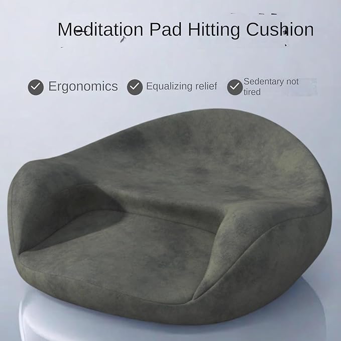 Ergonomic Meditation Cushion, Suede Floor Seat for Yoga and Mindfulness Practice, Memory Foam, Curved Back Support (Blackish Green)