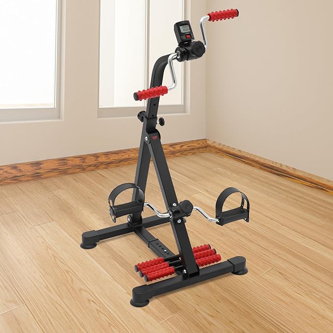 Pedal Exerciser Bike, Fitness Bike with LCD Screen, Adjustable Height Exerciser Bike,Hand Arm Leg and Knee Stroke Recovery Equipment for Seniors, Elderly Physical Therapy Sit Exercise
