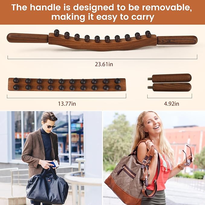 Guasha Wood Massage Stick Tools Wooden Therapy Scraping Lymphatic Drainage Massager, Double Row 20 Beads Point Treatment Gua Sha Tools, Stomach Cellulite Massager, Myofascial Release Tool