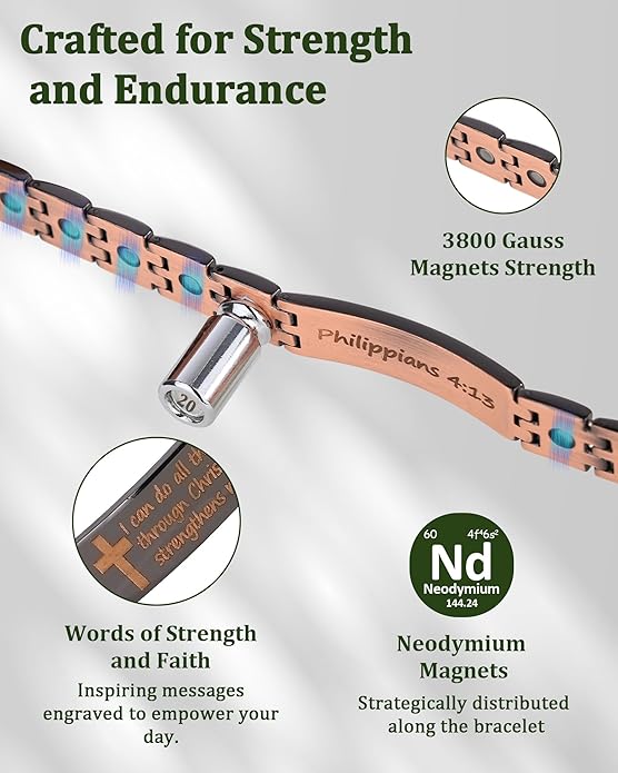Magnetic Bracelet and Ring Set for Men, 99.99% Pure Copper Jewelry, Adjustable Cross & Celtic Knot Design, Gift for Dad