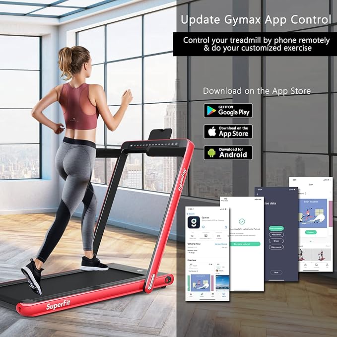 Goplus 2 in 1 Folding Treadmill with Dual Display, 2.25HP Superfit Under Desk Electric Pad Treadmill, Installation-Free, Blue Tooth Speaker, APP Control, Remote Control, Walking Jogging for Home