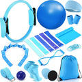 Poen 18 Pcs Home Pilates Ball and Ring Circle Set Yoga Fitness Essentials Kit with 5 Resistance Band Stretching Strap Non Slip Sock Ball Core Slider Wristband Headband Gym Bag for Women