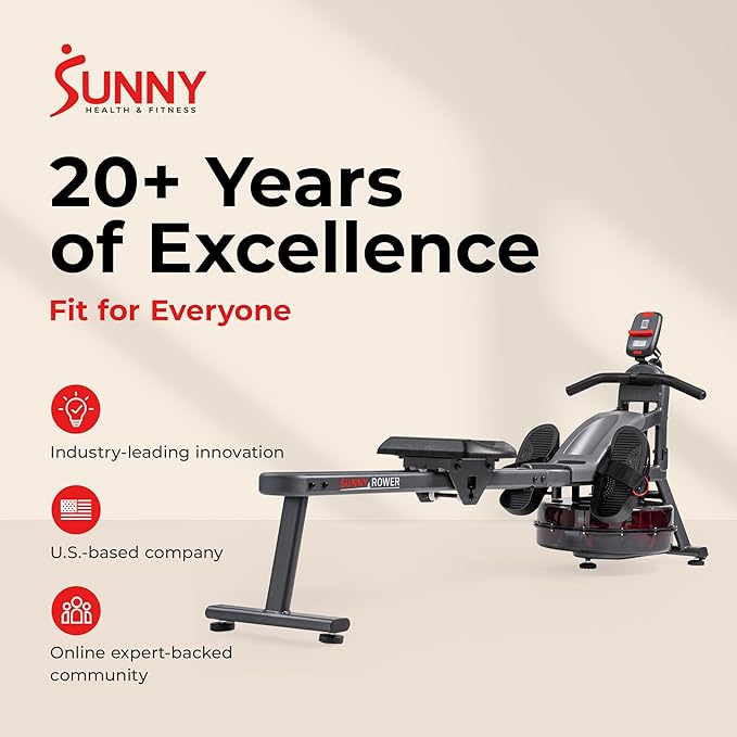 Sunny Health & Fitness Smart Dual-Rail Water Rower, 300LB Weight Capacity with Free SunnyFit App Connection – SF-RW524022