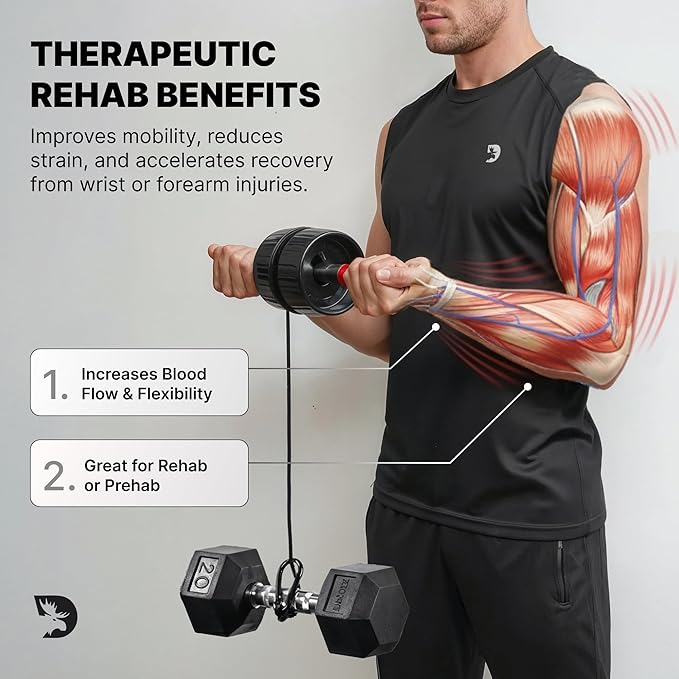 DMoose Fitness Forearm Strengthener & Wrist Roller - 2 in 1 Arm Exerciser with Non-Slip Premium Grip, Durable Nylon Rope - Helps with Elbow Tendonitis, Wrist Recovery & Strength Training