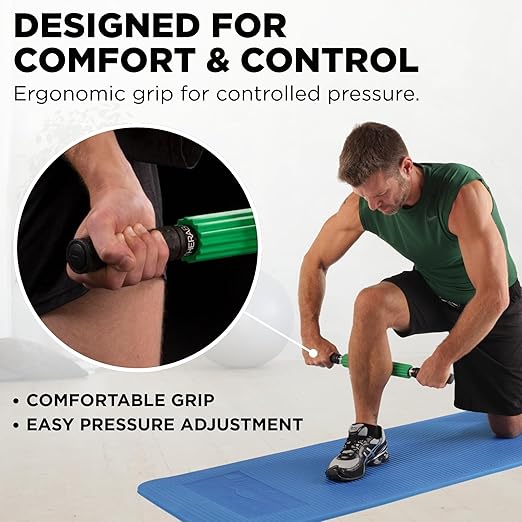 TheraBand - 11756 Roller Massager +, Portable Muscle Rolling Stick with Retractable Handles for Self-Myofascial Release, Deep Tissue & Trigger Point Massage, Gifts for Runners, Athletes, Crossfit Green