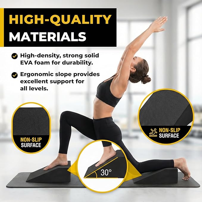 Squat Wedge Block for Heel Elevated Squat Weightlifting Calf Stretcher Slant Board for Mobility Balance and Strength Performance Pack of 2