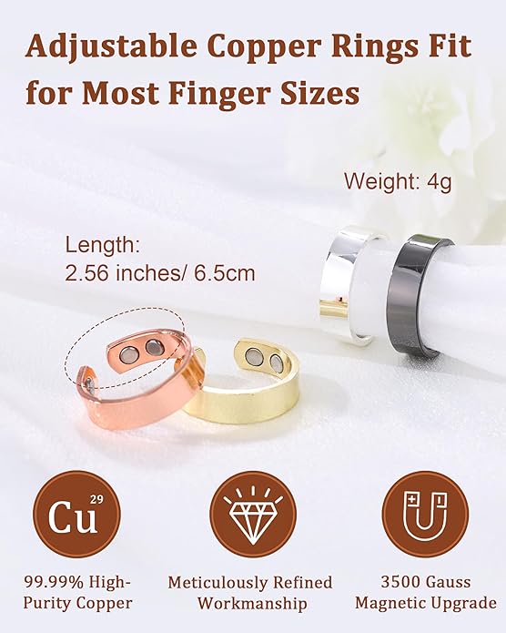 BioMag Copper Rings for Women, 99.99% Pure Copper Magnetic Rings Thumb Rings for Lymphatic Drainage, Adjustable Jewelry Gifts for Women