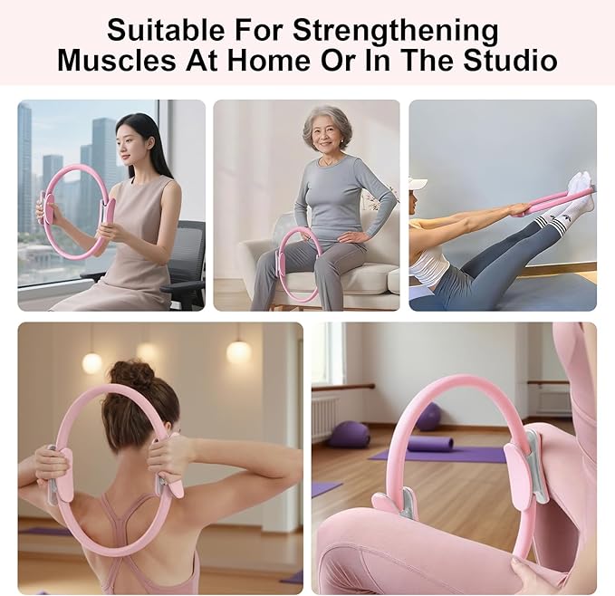 Pilates Ring 15 Inch Magic Circle Ring, Dual Padded Handles Pilates Rings Circle, Adjustable Yoga Ring