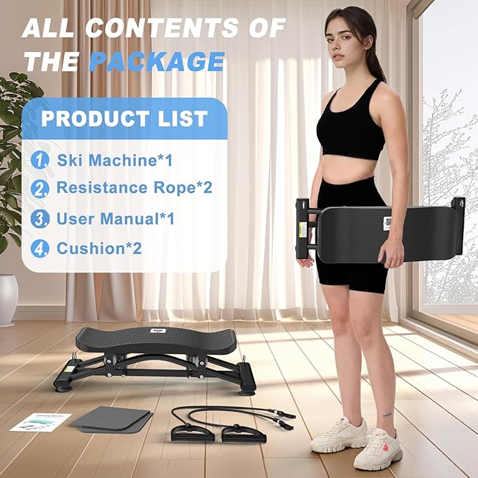 Balancing Machine for Full Body Workout，Simulated Ski Full Body Cardio Workout Equipment，Sliding Ski Simulator with Resistance Bands，Portable Twist Balance Trainer Featuring LCD Display
