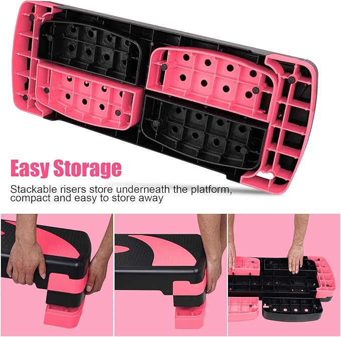 Exercise Workout Aerobic Step Platform Trainer, 31" Aerobic Stepper with 4"-6"-8" Adjustable Height Risers
