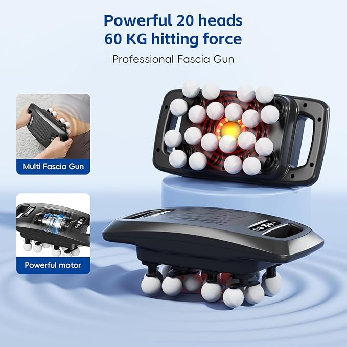 cotsoco 20-Head Massage Gun Set, Deep Tissue Percussion Massager with 9 Modes and 9 Intensities, Quiet Handheld Muscle Massager for Back, Shoulders, Legs, Foot & Body Pain Relief