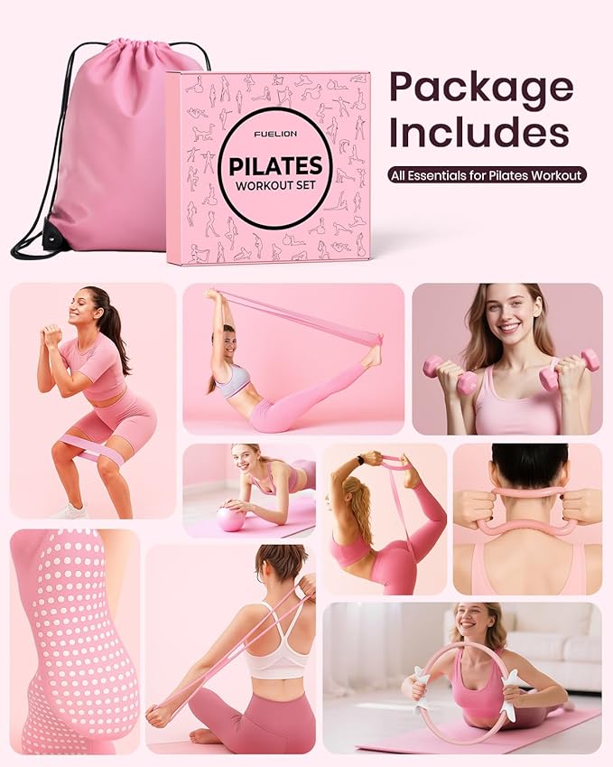 Pilates Ring Set for Women, Home Workout Pilates Equipment with Resistance Bands, 14'' Magic Circle, Mini Ball, Pilates Starter Kit for Strength, Toning and Flexibility