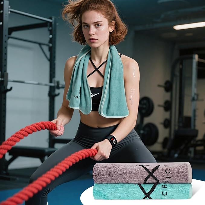 2 Pack Microfiber Gym Towels, 380 GSM 15"x31" Bigger Size Super Soft Quick-Drying Towels for Workout, Yoga, Fitness, Sports, Sweat Absorbent & Lightweight