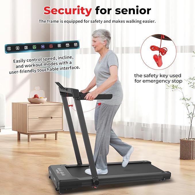 SubSun Foldable Treadmill for Home, Portable Walking Pad with Handle, Manuall/Auto/No Incline, 2.5HP Treadmill with 265 Lbs, Black/White