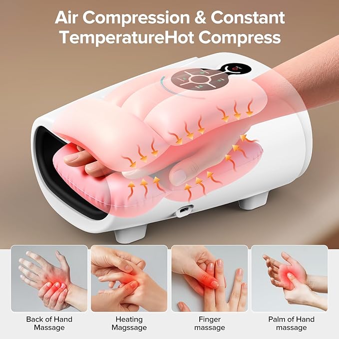 AERLANG Hand Massager,Valentines Day Gifts for Her Him Birthday Gifts for Women Mom Hand Massage Machine with Heat and Compression Cordless Electric Hand Massager for Arthritis and Carpal Tunnel