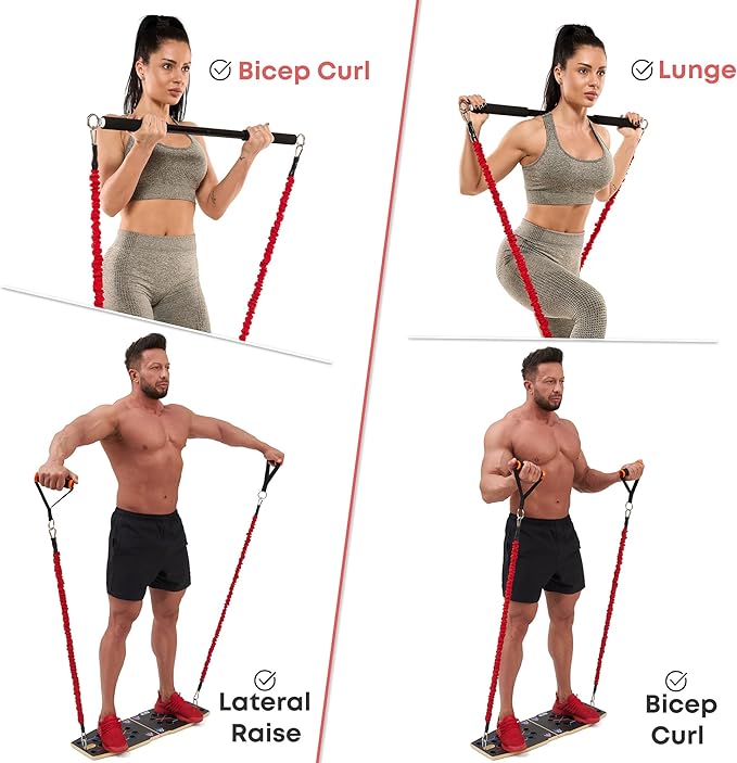 Resistance Band Bar for Fitness - Workout for Exercise, Squat, Biceps, Triceps, Shoulders, Back - Adjustable 3 Parts for Resistance Bands - Durable Portable Steel Pilates Bar