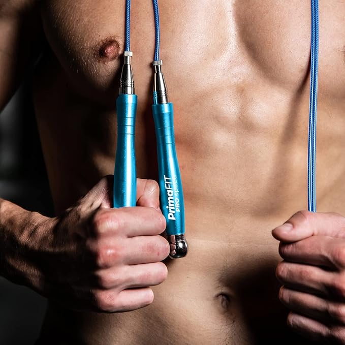 PrimaFIT Jump Rope Pro Speed Skipping Rope Adjustable Adult Jumping Rope Weighted Aluminium Handles for Double Dutch Boxing Workout Crossfit Exercise Fitness Spare Cable Weights Protectors Carry Bag
