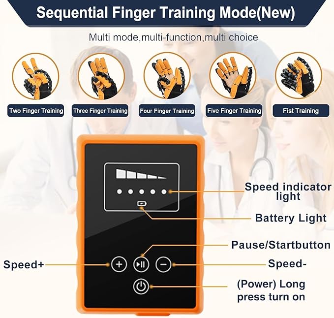 Rehabilitation Robot Gloves, Finger Exerciser for Stroke Recovery Hand Glove Equipment Hand Function Rehabilitation, Adjustable Strength and Supports USB Charging