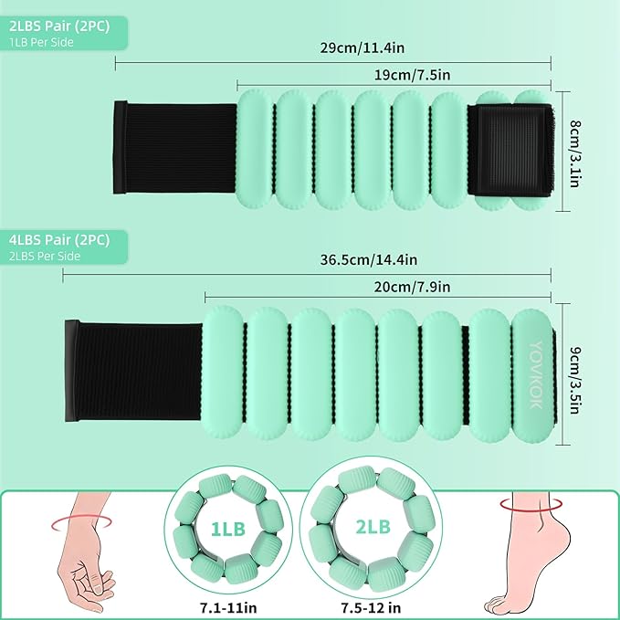 Wrist Weights, Silicone Adjustable Ankle Weights for Women Men - Strengthen Arms and Legs Ideal for for Home Gym Workout, Running, Yoga, Pilates, Barre, Exercise, Strength Training