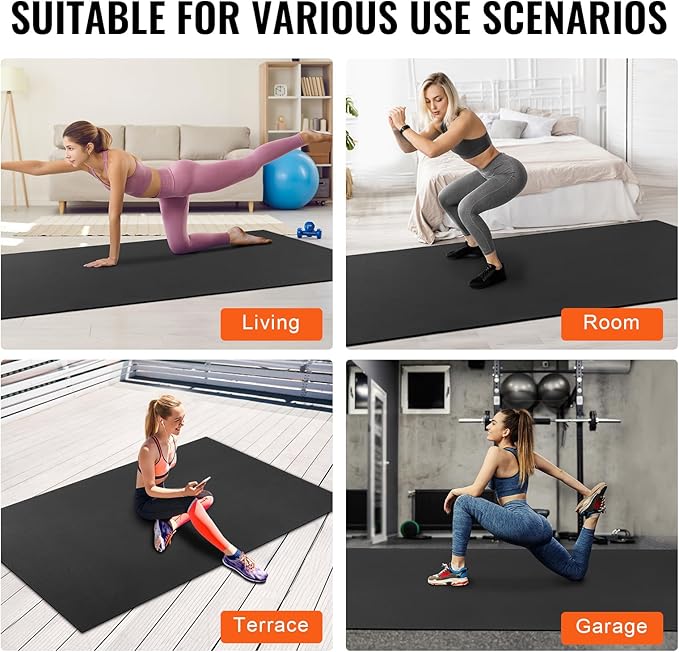 VEVOR Large Exercise Mat, 12'x6'/10'x6'/9'x6'/8'x6'/8'x5'/7'x5'/6'x4' (7mm) Extra Thick, Non Slip High Density Premium Workout Mat, Exercise Yoga Mat for Men & Women, Fitness & Exercise Mat with Bag & Carry Strap, for All Types of Home Yoga, Pilate & F...