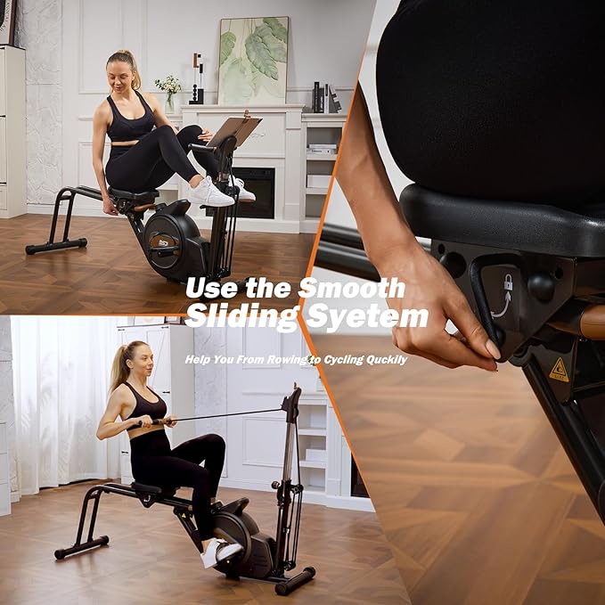 Rowing Machine, 3 in 1 Rower with 6-Level Adjustable Height & 8-Level Resistance, Dual Slide Rail System, Supports Up to 350 lbs, Row Machine for Home Exercise
