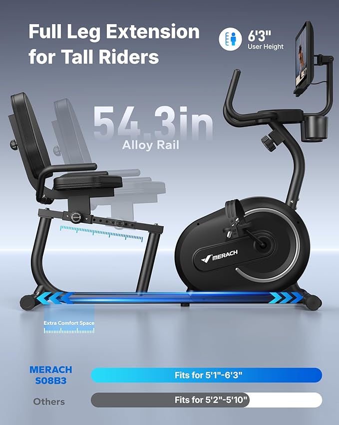 MERACH Recumbent Exercise Bikes for Home with Smart Bluetooth Equipment Exercise Bikes App,LCD,Heart Rate Handle Stationary Bikes for Home, Magnetic Recumbent Exercise Bike for Seniors Gym S08/S23
