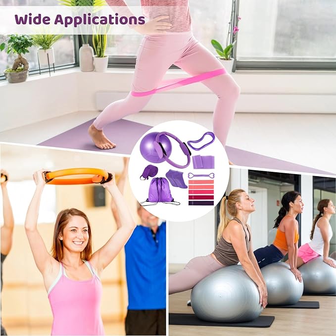 Pilates Ring Kit for Home, 13-Piece Set for Women, Includes Yoga Ball, Resistance Bands, and More