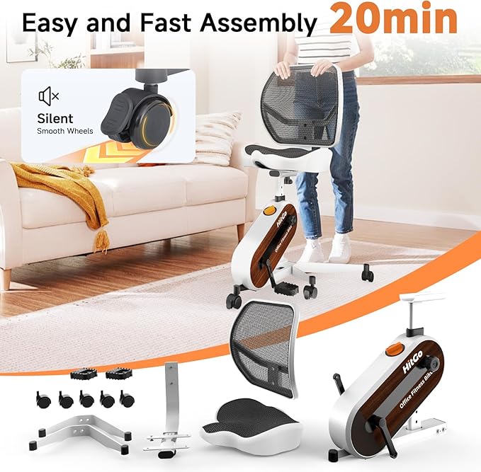 Office Exercise Bike Desk Chair,330 lbs Heavy Duty Under Desk Bike with 9-Level Height Adjustable Seat 24.4"-33.8",8-Level Resistance & Rolling Wheels,Quiet Fitness Chair for Home Office