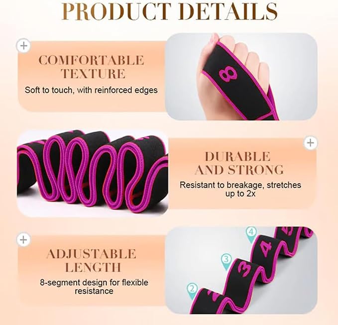 3PCS Fitness Resistance Band for Fitness and Yoga,Resistance Bands for Stretching,8-Section Elastic Training Bands,Suitable for Body Stretching Shaping & Rehabilitation Training(Purple, Pink, Blue)