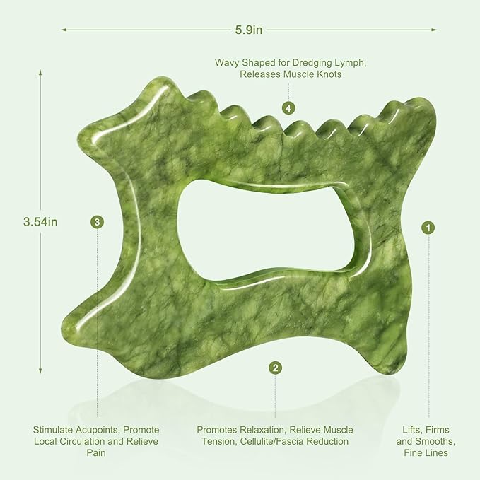 6-in-1 Jade Stone Body Gua Sha Facial Tools - Lymphatic Drainage Tool, Face Sculpting Tool & Acupressure tool - Body Guasha Tool, Trigger Point Massage Tool for Fascia Massage Valentine's Day Gifts