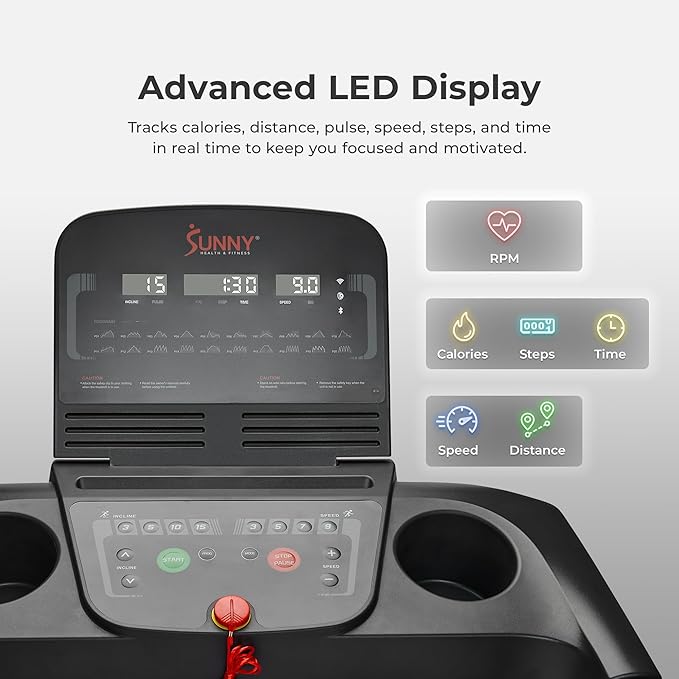 Sunny Health & Fitness Wi-Fi Smart Treadmill Walking Pad with Shock Absorption Cushioning, Home Fitness Cardio Equipment with SunnyFit App Access - Compact Foldable, Auto Incline, Under Desk Optional