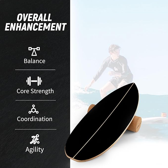 Goplus Balance Board Trainer for Adults, Wooden Balancing Board with Cork Roller and Storage Rack to Exercise and Build Core Strength, Wobble Board for Skateboard, Snowboard
