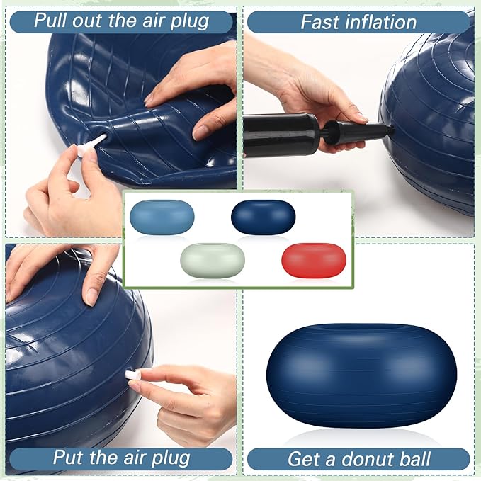 Libima 4 Pcs Flexible Seating for Classroom Inflatable Yoga Ball Chairs with Pump Donut Exercise Ball Chair Cushion Seat for Balance and Stability Training Home Office Gym Workout
