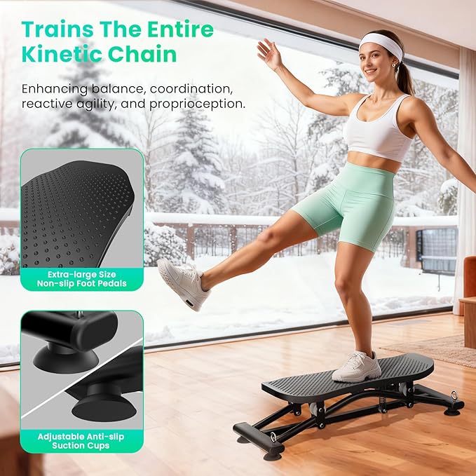 Balance Board with Resistance Bands, 300LBS Ski Balancing Machine Exercise Equipment LCD Monitor for Cardio, Home Ski Simulator Trainer for Full Body Workout