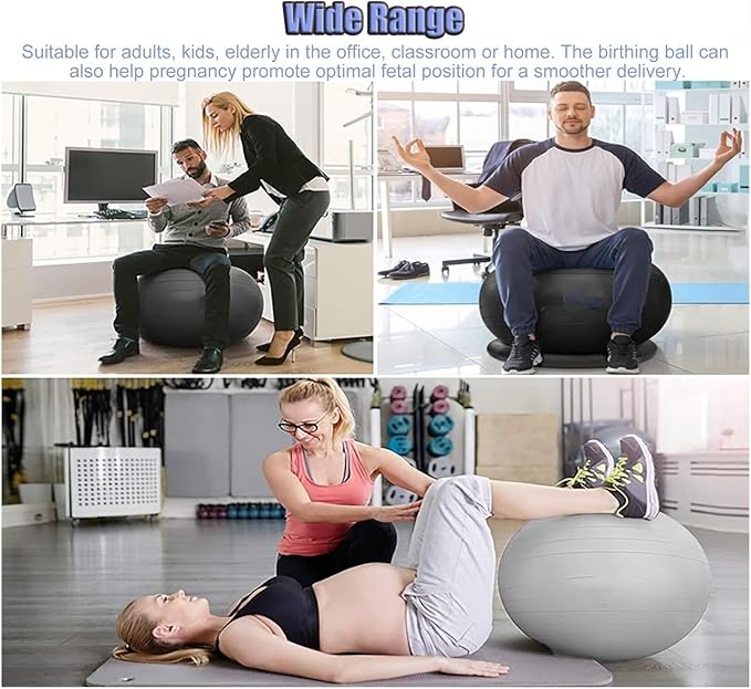 Yoga Ball Chair,Yoga Ball，Exercise Ball, Office Ball Chair with Base & Pump Stability Yoga Ball Seat for Back Pain Relief Home Gym Exercise Ball Chair for Core Strength Training(Purple,Diameter 75cm (