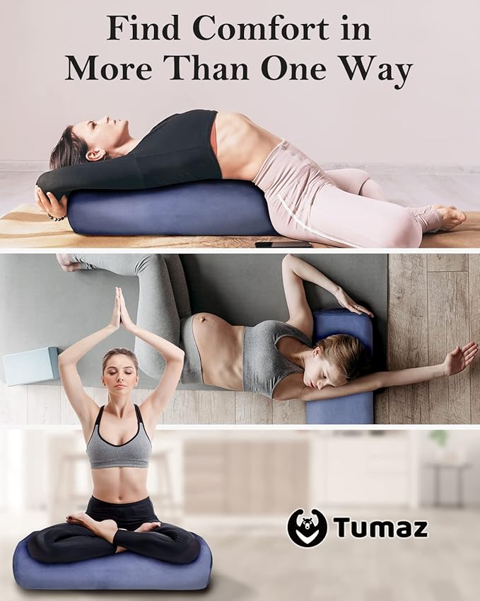 Tumaz Yoga Bolster Set - Rectangular Bolster Pillow for Restorative Yoga, Soft Meditation Pillow with Carry Handle and 8-Feet Strap, Machine Washable Cover