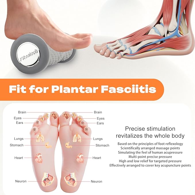 FREATECH Foot Massager Roller with 459 Spiky Massage Points, Durable PP Material, Plantar Fasciitis Relief, Deep Massage for Heel & Arch Pain, Reflexology Acupressure Tool for Muscle Relaxation