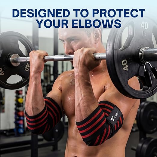 Elbow Wraps for Weightlifting – 40” Long Adjustable Compression - Elbow Sleeves Weightlifting Men with Hook-and-Loop Closure – Support for Heavy Pressing, Strength Training & Lifting Stability