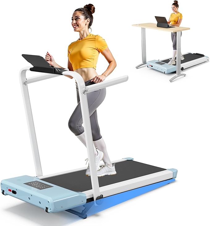 DeerRun Walking Pad Treadmill with Incline and Handle Bar, 4-in-1 Foldable Under Desk Treadmills for Home Small or Office, 300 lbs Capacity 3.0 HP Folding Portable Walking Pad with APP