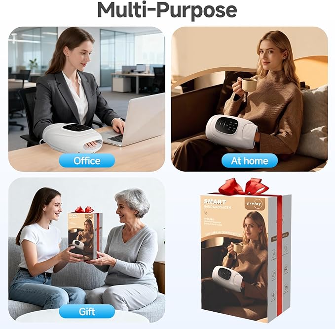 Hand Massager with Heat and Compression, Hand Massage with 2 Vibration 6 Modes 6 Intensities, Electric Hand Massager for Arthritis and Carpal Tunnel Relief, Mother's Day Gifts for Women Men, White