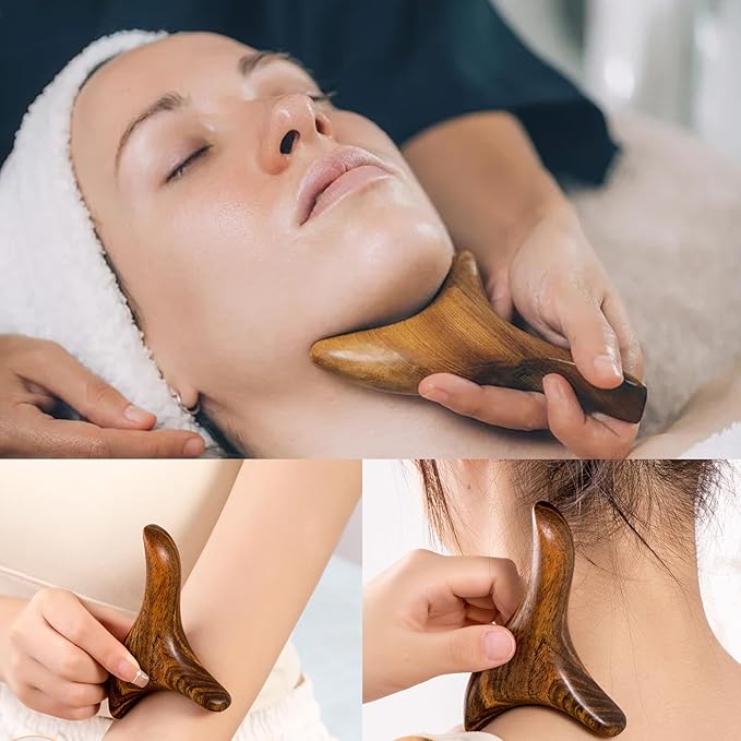 Honbay 2PCS Reflexology Tools Wood Body Massager Triangle Gua Sha Board Scraping Board Foot Massage Stick Tool Head Neck Hand Waist Calf Leg Foot Massager (Camphor Wood)