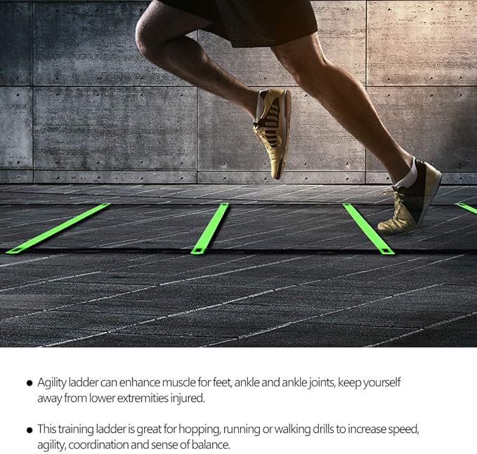 Agility Ladder, 16 Rung Heavy Duty Football Training Ladder, Adjustable Flat Plastic Rungs with Durable Nylon Straps, Ideal for Speed, Agility & Coordination Training for