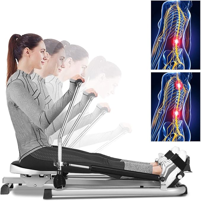 GYMAX Rowing Machine for Home, 265LBS Weight Capacity Hydraulic Rowing Machine with Adjustable Cylinder Resistance up to 110lbs & LCD Monitor, Compact Full Motion Rower for at Home Exercise