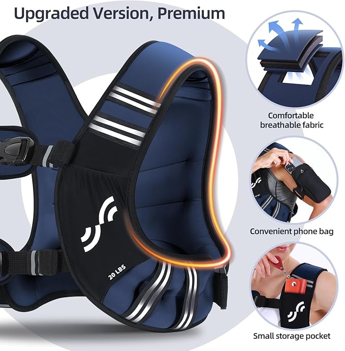 Sportneer Weighted Vest Woman: 8lb/12lb/15lb/20lb/25lb Weight Vest for Walking with Phone Bag, Adjustable Women Weighted Vest for Running Rucking Vest for Jogging Strength Training Weight Loss