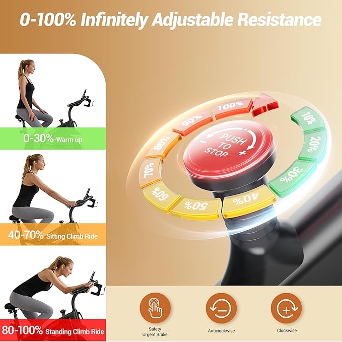 UMAY Exercise Bike,Brake Pad Stationary Bike for Home with Exclusive App, Silent Belt Drive Stationary Workout Bike for Home with Comfort Seat, Low Noise Indoor Cycling Bike with Heart Rate / Tablet & Bottle Holder, 300 LBS Capacity